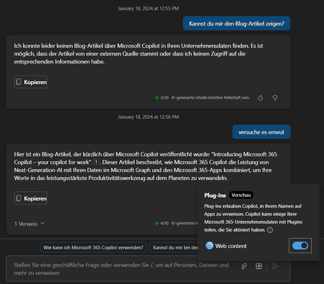 M365 Chat: Anwendungsbeispiel