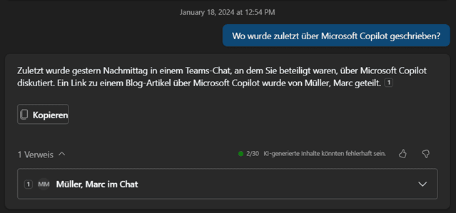 M365 Chat: Nach Themen suchen