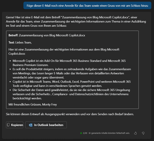 M365 Chat: Zusammenfassung von Dokumenten erstellen