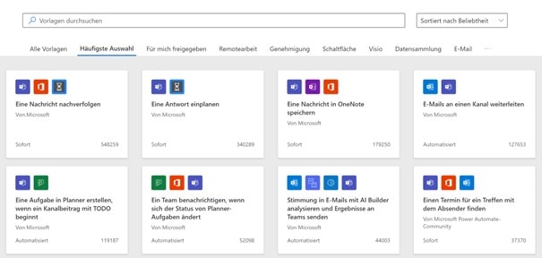 Microsoft Cloud Flows Vorlagen