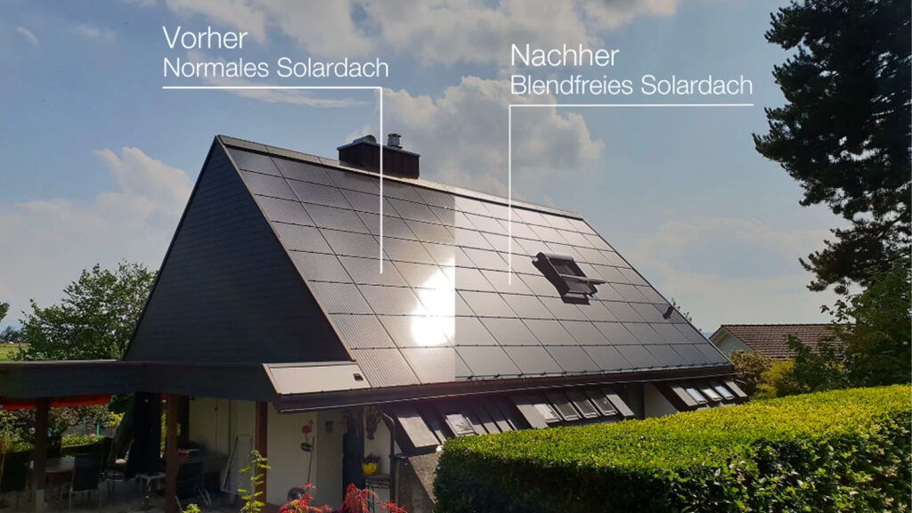 Vergleich normales Solardach versus Blendfreies Solardach